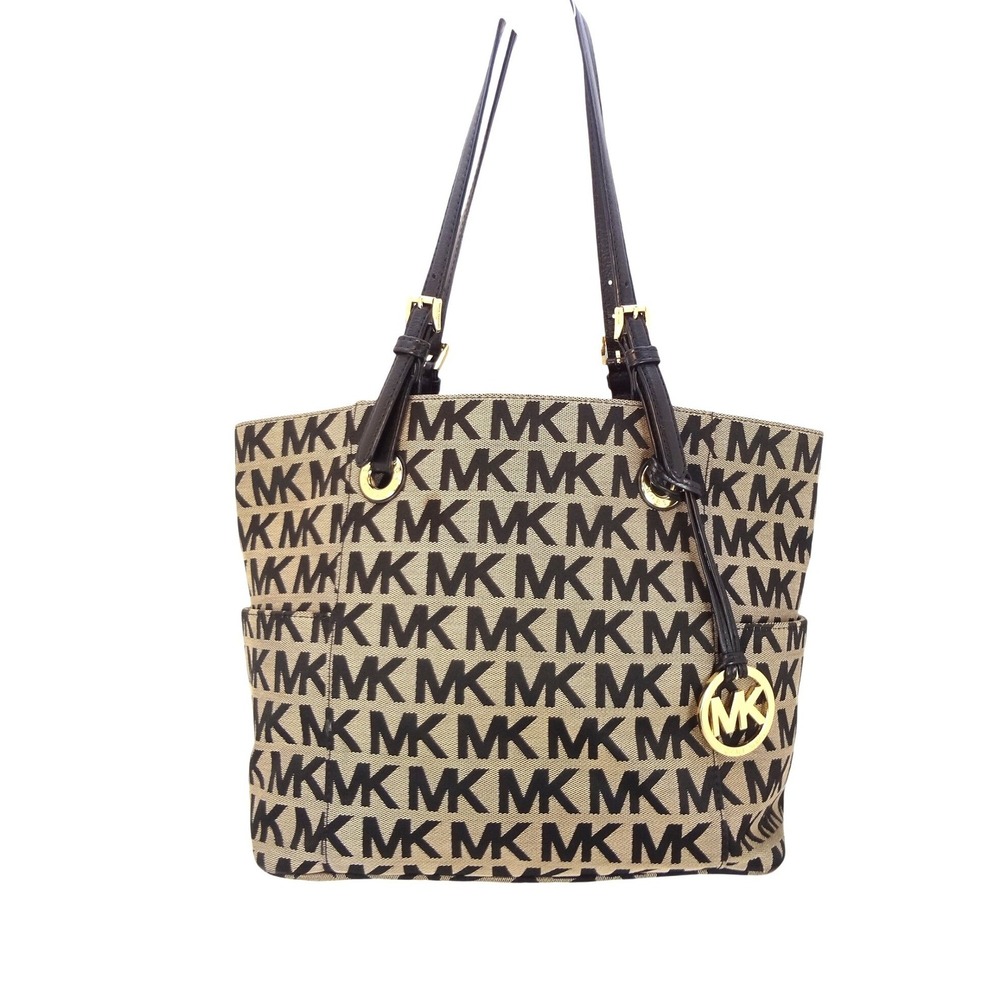 Michael Kors Jet Set East West Tote Large Beige Brown Monogram Excellent